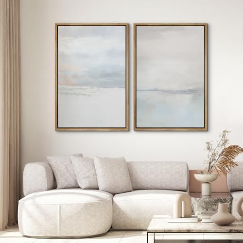 SIGNWIN Framed Canvas Print Wall Art Set Pastel Gray Watercolor Landscape Abstract Shapes Illustrations Minimal Decorative Boho Nordic Relax/Zen for Living Room, Bedroom, Office - 16"" x24 x2 Natural - Image 2