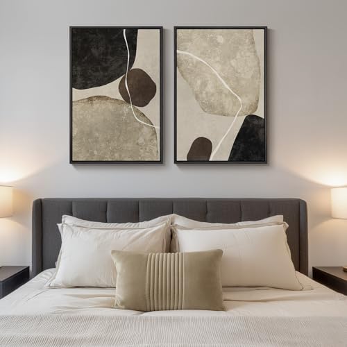 Large Framed Neutral Abstract Canvas Prints Wall Art Set of 2, 20x30 In - Image 4