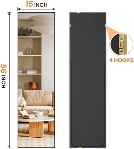 TRAHOME Full Length Floor Mirror 56"x15", Large Standing Body Mirror, Black - Image 2