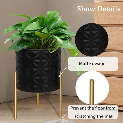 ARNIS Modern Planter Pots, Set of 2 Large Planters with Stand, Decorative Planters, Metal Pots with Drainage Holes for Living Room, Office, Garden or Balcony, 8.25 &10.5 Inch, Matte Black - Image 3