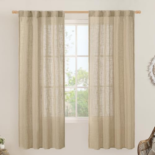 LAMIT Brown Linen Curtains for Bedroom 72 Inch Length Light Filtering by LAMIT