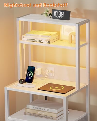 Furnulem White Nightstand, Tall Night Stand with Charging Station - Image 6