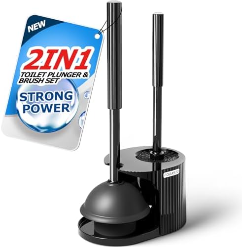 FORASTO 2in1 Toilet Brush and Plunger Set - Bathroom Bowl Holder Combo by FORASTO