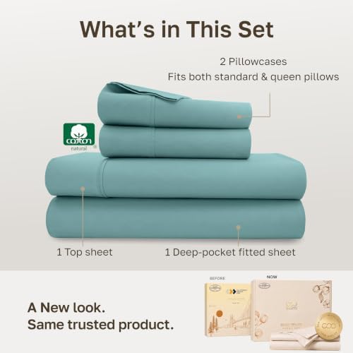 California Design Den 100% Cotton Sateen Queen Size Bed Sheet Set, Teal - Image 3