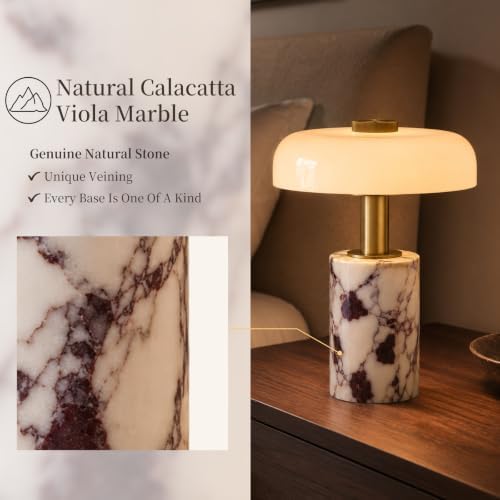 Marble Lamp,Cordless Table Lamp with Glass Shade,Rechargeable Touch Dimming - Image 2