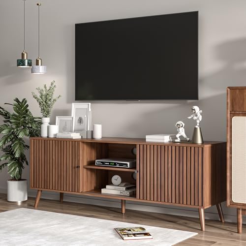 Oubayajia Mid Century Modern TV Stand for Televisions up to 70 Inches, with Sliding Doors and Storage, Television Stands, TV Consoles, Media Consoles for Living Room, 63 Inch (Walnut) - Image 7