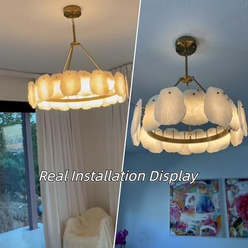 Round Alabaster Chandelier, 32in Spanish Marble Chandeliers for Dining Room, Alabaster Modern Chandeliers for Living Room, Adjustable Gold Chandelier for Bedroom, Bathroom, Kitchen, Foyer, Entryway - Image 3