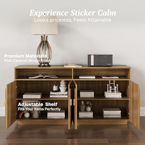 BELLEZE Set of 2 65" Stacked Sideboard Buffet Cabinet - Caramel Brown - Image 4