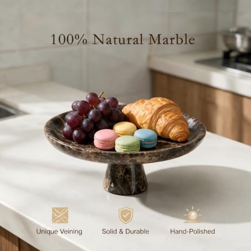 100% Natural Marble Fruit Bowl with Pedestal, Brown - Image 2