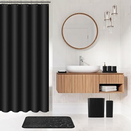XLHOMO 26PC Bathroom Accessories Set - Gorgeous Black Bathroom Set, Bathroom Accessory Set, Black Shower Curtain Set with Bathtub Mats for Shower Tub - Image 6