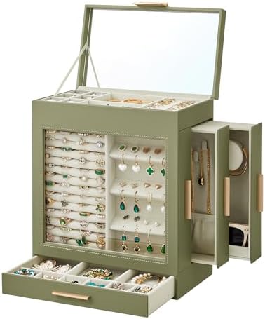 SONGMICS 5-Layer Jewelry Box with Glass Window, 3 Side Drawers by SONGMICSbySONGMICSHOME