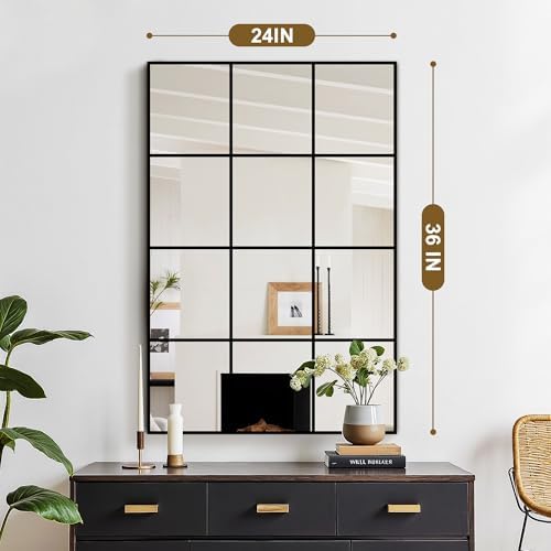 Window Pane Mirror for Wall Decor, 24" x 36" Decorative Mirror, Black - Image 2