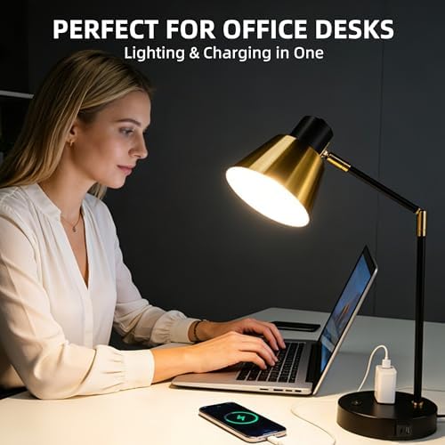 Modern Desk Lamp with USB & AC Outlet,270° Swivel (Bulb Not Included) - Image 3