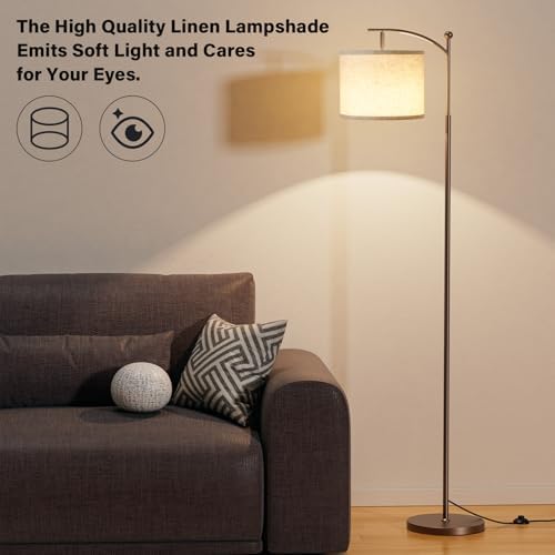 Ambimall 60" Floor Lamp for Living Room with 3 Color Temperatures, Adjustable Beige Shade with Brown Pole, Tall Lamp for Bedroom Office Classroom Dorm Room, 9W Bulb Included - Image 6