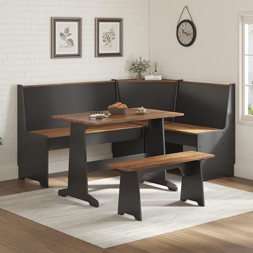 LUXOAK 3-Piece Corner Dining Set with Hidden Storage, Black Oak by LUXOAKAddMoreStyletoHome