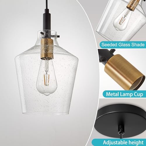 Seeded Glass Pendant Lighting for Kitchen Island 1 Pack Black Gold 8 Inch - Image 4