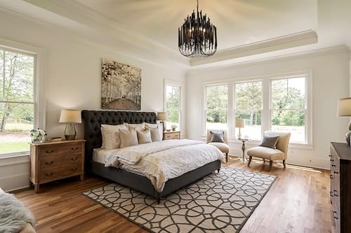 TOCHIC Modern Farmhouse Chandelier for Dining Room 21", Small Vintage Black Wood Chandeliers Light for Living Room, Rustic Pendant Lighting Fixture Ceiling Hanging for Foyer Bedroom Entryway - Image 6