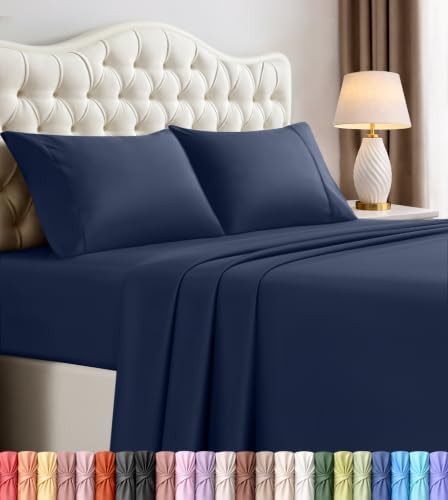 Queen Sheets Set, 4 Pieces 16" Deep Pocket Hotel Luxury Bed Sheets, Navy by UTOPIABEDDING