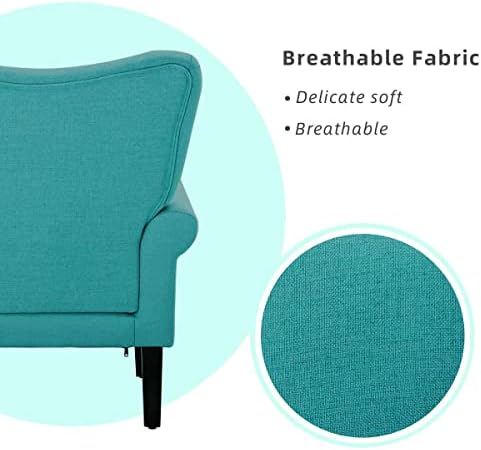 YOLENY Modern Accent Chair,High Back Armchair,Upholstered Fabric Button Single Sofa with Wooden Legs for Living Room,Bedroom,Club,Teal - Image 5