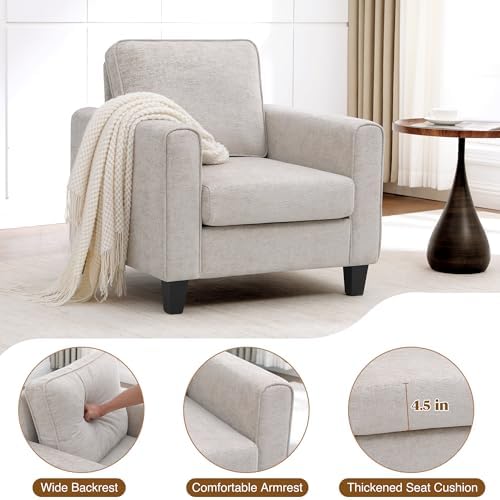 Accent Chairs Set of 2 for Living Room, Mid Century Modern Upholstered Living Room Chair, Chenille Reading Armchair for Apartment, Waiting Room, Office, Khaki - Image 4