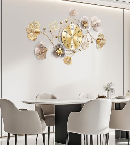 36" Modern Farmhouse Large Decorative Wall Clock, Ginkgo Metal Art - Image 5