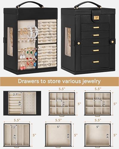 AKOZLIN 6-Tier Jewelry Box Organizer 5 Drawers Storage M-L Black - Image 2
