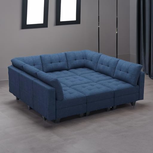 Belffin Modular Sectional Sleeper Sofa with Storage Oversized 9 Seat Modular Sofa Bed for Living Room Blue - Image 6