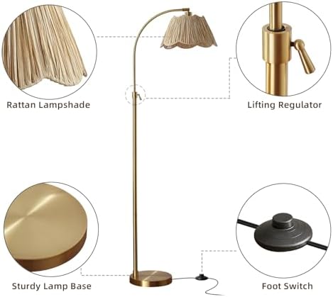 64'' Adjustable Arc Floor Lamp with Natural Rattan Woven Shade - Image 6