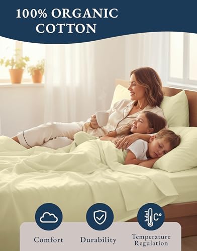 LANE LINEN Full Sheets 100% Organic Cotton 4pc Percale Cooling - Vanilla - Image 6
