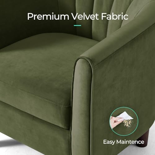 LINSY Accent Chair with Ottoman, Modern Armchair Comfy Barrel Reading Chair with Footrest for Living Room Bedroom Reading Room, Velvet, Olive Green - Image 3