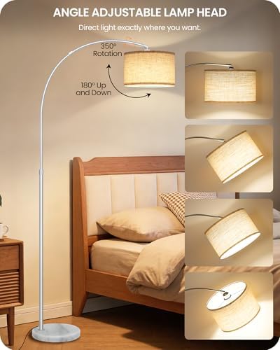 75" Dimmable Silver Arc Lamp with Marble Base,Adjustable Height,Beige Shade - Image 6