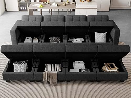 Belffin Storage Modular Sleeper Sofa Sectional Couch with Wide Chaises Convertible Sectional Sofa Bed Modular Sleeper Couch Bed Dark Grey - Image 3