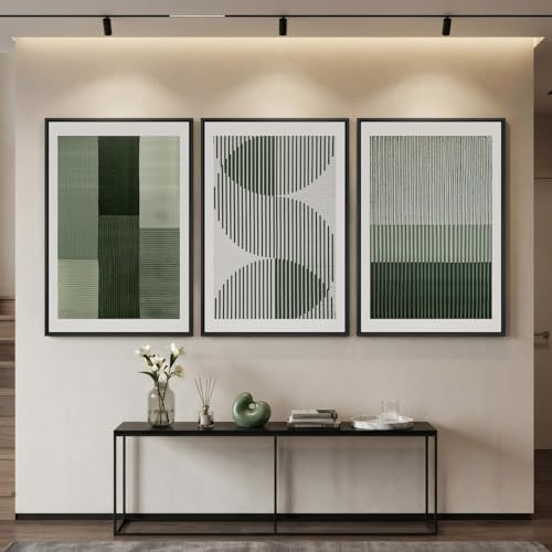 Large Framed Sage Green Abstract Wall Art for Living Room, 3 Piece 24x36 In - Image 3
