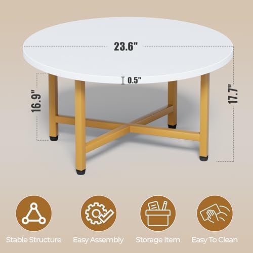 Coffee Table, 23.6" Small Coffee Tables, White Round Coffee Table - Image 3