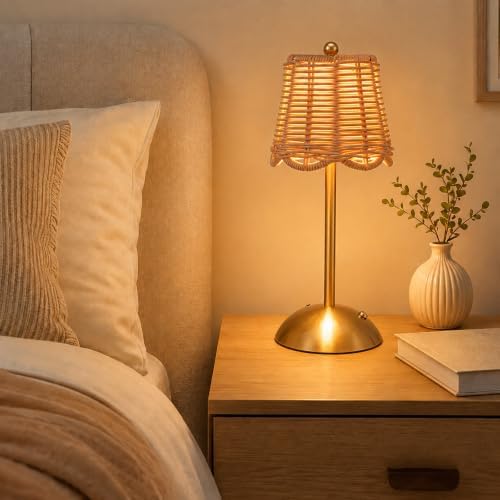 4 Pcs Cordless Table Lamp Rechargeable Touch Lamp Gold Woven - Image 5