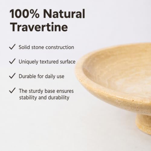10.2" Natural Travertine Fruit Bowl,Stone Decorative Bowl,Beige - Image 3