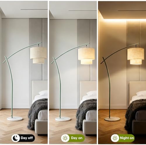Lightdot Arc Floor Lamp, Modern Standing Lamps with Double Linen Lampshade - Image 5
