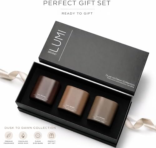 Set of 3 Premium Scented Soy Candles Gift Set | Dusk to Dawn Collection - Canadian Cedar, Black Amber & Sandalwood | Crackling Wood Wick | Luxury Candles for Relaxation, Home Décor, Gifts | 9.8oz Each - Image 3