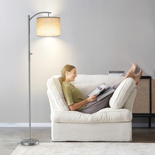 ROTTOGOON Dimmable Floor Lamp, Arc Floor Lamps for Living Room, Stepless Dimming Modern Standing Lamp with Linen Shade, Tall Lamp for Bedroom Office Dining Room- Silver - Image 7