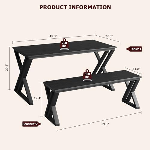 GarveeHome Kitchen Table with 2 Benches, Dining Table Set for 4,Black - Image 2