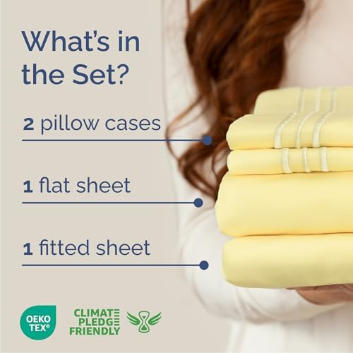 Cal King Size 4 Piece Sheet Set - Breathable & Cooling Sheets - Yellow - Image 2