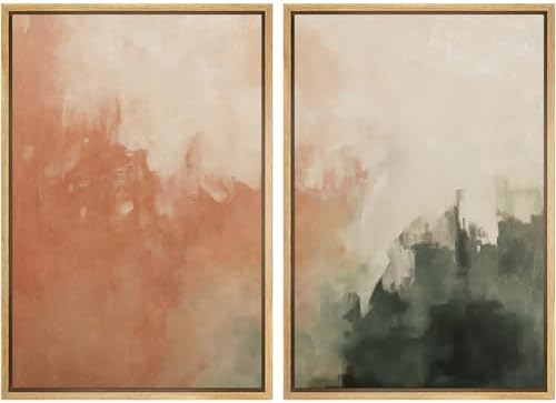 SIGNWIN Framed Canvas Print Wall Art Set Color Fade Abstract Landscape Earthy Terracotta and Forest Green Illustrations Modern Minimal Decorative for Living Room, Bedroom, Office - 24""x36""x2 Natural by SIGNWIN