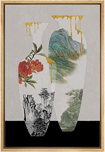 NWT Framed Canvas Print Wall Art Abstract Rose Botanical Vase Nature Wilderness Illustrations Modern Art Decorative Landscape Rustic Zen Colorful for Living Room, Bedroom, Office - 24"x36" Natural by NWT