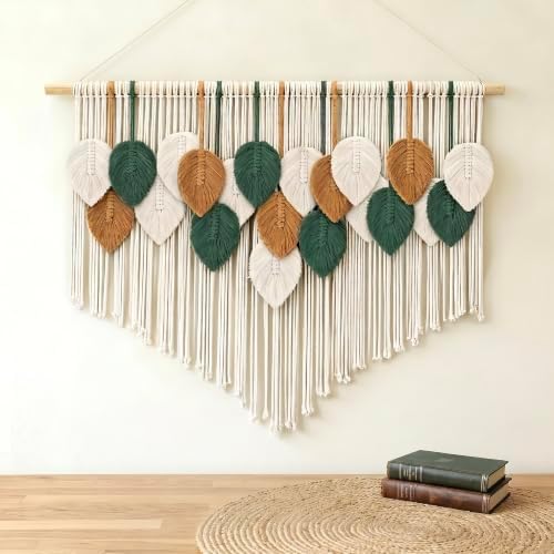 Tempospark Large Macrame Wall Hanging, 39" Wx29 L Boho Wall Hanging, Boho Chic Leaves Tassels Tapestry for Bedroom, Living Room, Dining Room, Nursery, Hallway, Balcony by Tempospark