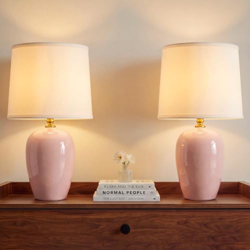 Dawnwake 19.1" Ceramic Table Lamps Set of 2 for Bedroom Living Room,Pink by Dawnwake