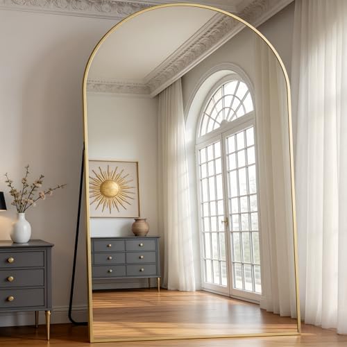 Dewfig Arched Full Length Mirror, 90"x46" Large Floor Mirror, Gold - Image 2