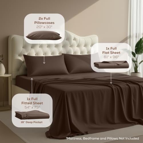 Full Sheets Set, 4 Pieces 16" Deep Pocket Hotel Luxury Bed Sheets, Brown - Image 2