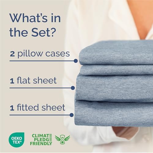King Size 4 Piece Sheet Set - Breathable & Cooling Sheets - Heathered Blue - Image 2