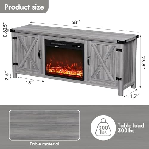 YESHOMY 58 Inch Fireplace TV Stand for TVs up to 65 Inch, Gray Wood - Image 6