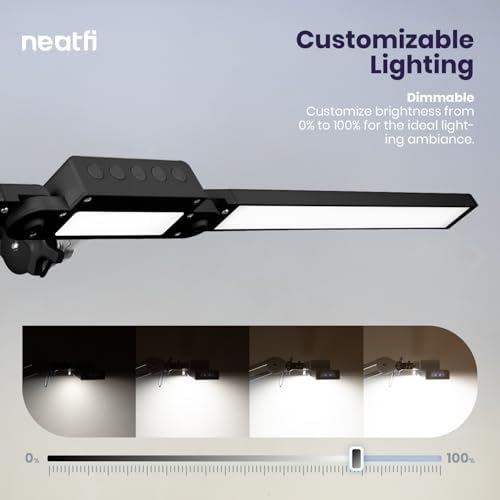Neatfi Pro LED Desk Lamp | 3,000 Lumens | Dimmable 30W Desk Light | 360 SMD LEDs | CRI 95 | Adjustable Color Temperature | Home, Office, or Workbench (Black, 41-Inch, CCT with Clamp) - Image 6